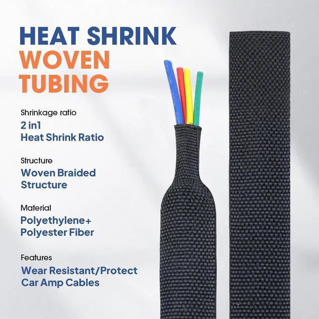 Alt view image 2 of 5 - FOURUB 2 to 1 Heat Shrink Woven Tubing Abrasion Resistant Braided Sleeving Shrinkable Fabric Loom Protector for Auto Amp Harness Sheath Cable(1" ID-216inch)