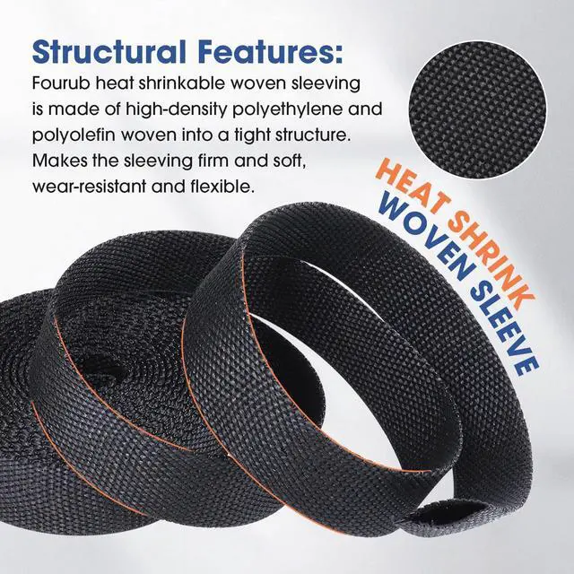 Alt view image 4 of 5 - FOURUB 2 to 1 Heat Shrink Woven Tubing Abrasion Resistant Braided Sleeving Shrinkable Fabric Loom Protector for Auto Amp Harness Sheath Cable(1" ID-216inch)