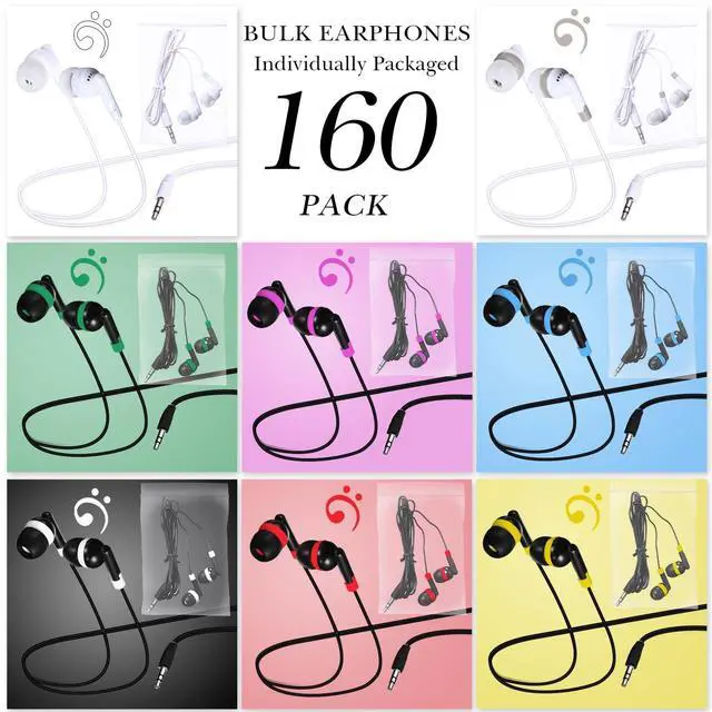 Alt view image 2 of 5 - Konohan 160 Packs Bulk Earbuds with Wire Earphones Classroom Wired Headphones for Students Headphones Individually Bagged, 8 Colors Ear Buds Bulk for Classroom School Library(Solid Color)