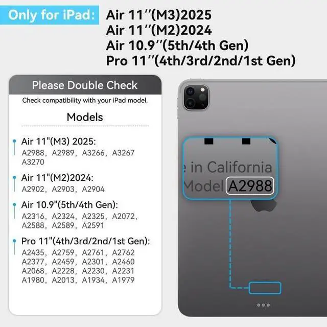 Alt view image 2 of 5 - Uminy Keyboard Case for iPad Air 11" (M3 2025/M2 2024), Air 5th/4th 10.9" & Pro 11" (4th-1st)- Height Adjustable, Multi-Touch Trackpad, 360 Rotatable, Magnetic Detachable,7-Color Backlit, Black