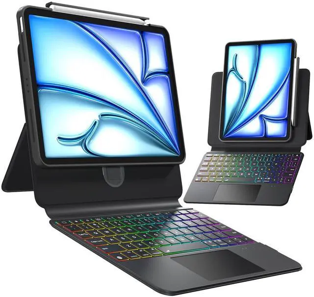 Main image of Uminy Keyboard Case for iPad Air 11" (M3 2025/M2 2024), Air 5th/4th 10.9" & Pro 11" (4th-1st)- Height Adjustable, Multi-Touch Trackpad, 360 Rotatable, Magnetic Detachable,7-Color Backlit, Black
