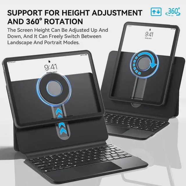 Alt view image 4 of 5 - Uminy Keyboard Case for iPad Air 11" (M3 2025/M2 2024), Air 5th/4th 10.9" & Pro 11" (4th-1st)- Height Adjustable, Multi-Touch Trackpad, 360 Rotatable, Magnetic Detachable,7-Color Backlit, Black