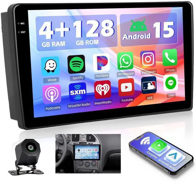 Main image of Hikity 4+128G for Hyundai Elantra 2004-2012 Android Car Stereo, 9Incell Touchscreen Radio with CarPlay, Android Auto, Bluetooth, GPS Navigation, WiFi, FM, RDS + AHD Backup Camera