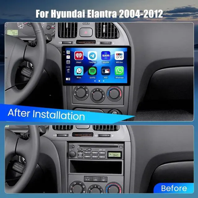 Alt view image 2 of 5 - Hikity 4+128G for Hyundai Elantra 2004-2012 Android Car Stereo, 9Incell Touchscreen Radio with CarPlay, Android Auto, Bluetooth, GPS Navigation, WiFi, FM, RDS + AHD Backup Camera