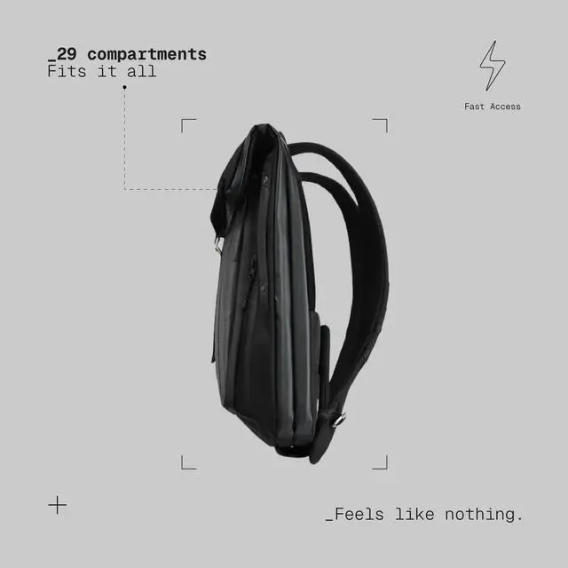 Alt view image 5 of 5 - The Frenchie Co. - Work/Travel Speed Backpack - Expandable 23-30 L Laptop Pack - Anti-theft magnetic closure - Ballistic nylon body with full-grain Italian leather trim