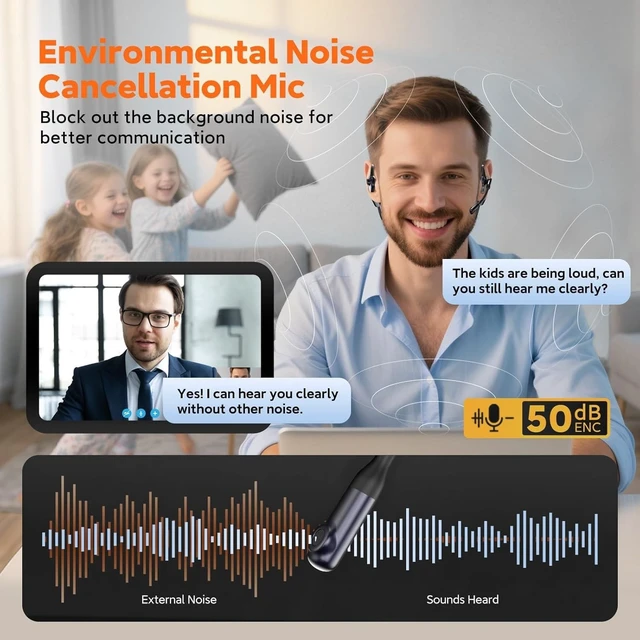 Alt view image 2 of 5 - oleap Wireless Noise Cancelling Headphones with Mic,Wireless Headset with Mic for Work(50dB ENC&Mute Button) Bluetooth Headset for Work from Home/Office/PC/Call Center/Laptop/Teams/Zoom
