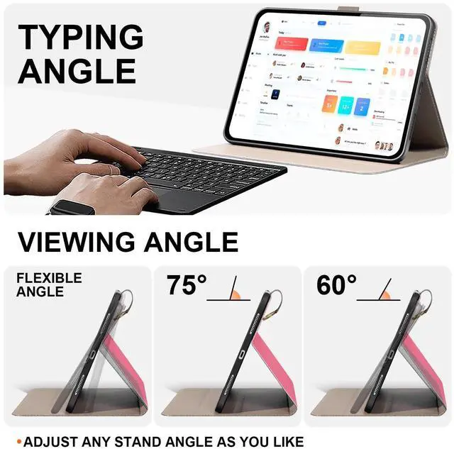 Alt view image 4 of 5 - XFYKJIN for iPad Pro 11 inch Case 2018-2022 Models, Premium Microfiber Leather Protective Cover with Zippered Pocket, Buckle Closure,Auto Wake/Sleep & Stand (Pink with Grey)