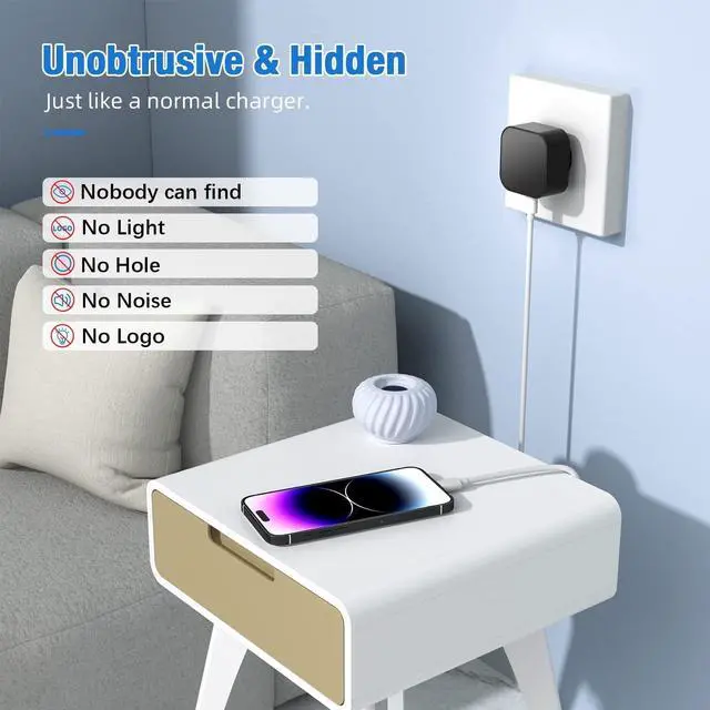 Alt view image 2 of 5 - LIZVIE Phone Charger with Cam, USB-C with Motion Detection Night Vision APP Remote View 2.4G WiFi - Wide-Angle 170/SD Storage Loop for Home Indoor Safe.