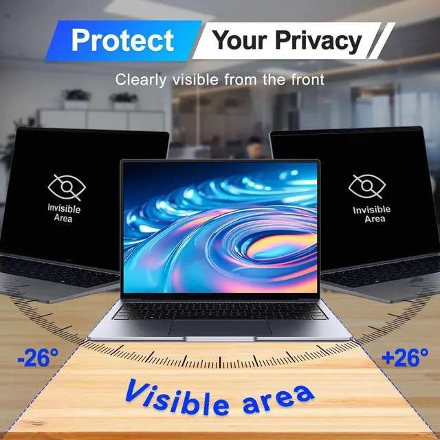 Alt view image 2 of 5 - Verponity Magnetic Laptop Privacy Screen Filter 15.6 Inch for 16:9 Computer Monitor, Removable Anti Blue Light Privacy Shield, Anti-Glare Protector Compatible with Dell Hp Asus Lenovo