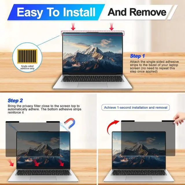 Alt view image 4 of 5 - Verponity Magnetic Laptop Privacy Screen Filter 15.6 Inch for 16:9 Computer Monitor, Removable Anti Blue Light Privacy Shield, Anti-Glare Protector Compatible with Dell Hp Asus Lenovo