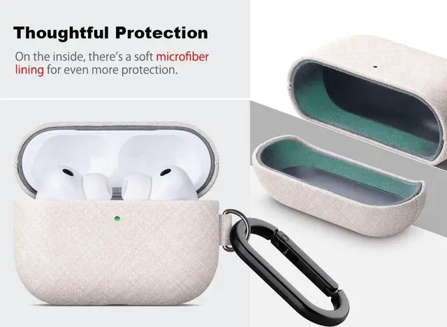 Alt view image 3 of 5 - Haobobro Handmade Case - for AirPods Pro 3 Case Cover with Clip - Selected Skin-Friendly Vegan Leather, Linen Cloth Style, Drop Protective Hard Cover for AirPods Pro 3rd Generation