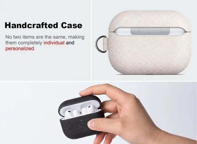 Alt view image 4 of 5 - Haobobro Handmade Case - for AirPods Pro 3 Case Cover with Clip - Selected Skin-Friendly Vegan Leather, Linen Cloth Style, Drop Protective Hard Cover for AirPods Pro 3rd Generation
