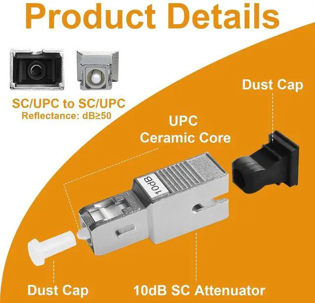 Alt view image 3 of 5 - PklzNet 10PCS 10dB SC-UPC Fiber Optical attenuators Single Mode, Male to Female singal Attenuation Connector Fixed Direct Insert Adapter