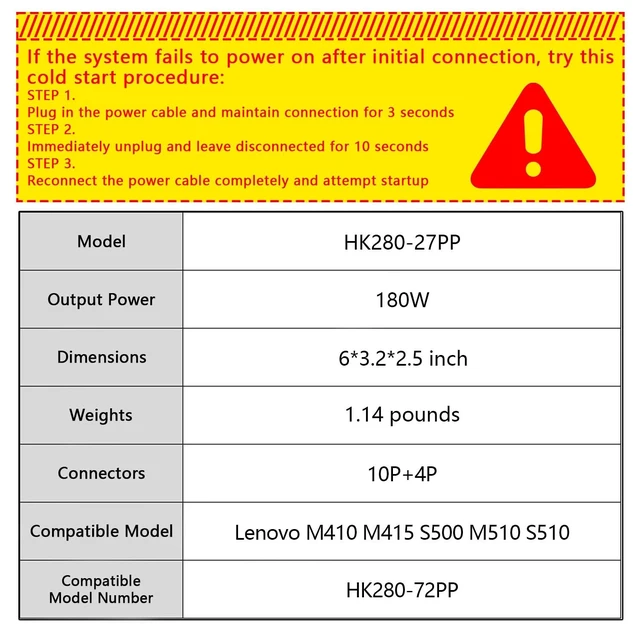 Alt view image 4 of 5 - 180W Power Supply HK280-72PP Compatible with Lenovo M410 M415 M510 M610
