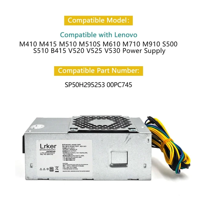 Alt view image 3 of 5 - 180W Power Supply HK280-72PP Compatible with Lenovo M410 M415 M510 M610