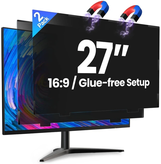 Main image of Verponity 2 Pack 27 Inch Magnetic Computer Privacy Screen for Monitor 16:9 Aspect Ratio, Anti Blue Light Computer Screen Privacy Shield, Removable Anti Glare Screen Protector for Dell HP Lenov