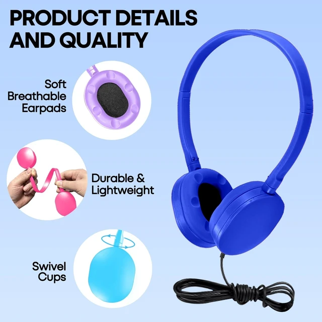 Alt view image 3 of 5 - Wensdo Kids Headphone Bulk 25 Pack Multi Color for Classroom School, Wholesale Durable Earphones Class Set for Students Teens Children and Adult (HY104,25 Mixed)