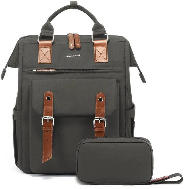 Main image of LOVEVOOK Laptop Backpack for Women Work Travel Commuter Backpack Business Computer Bag Doctor Nurse Bags College Backpack Purse, 15.6 Inch, Dark Grey-brown