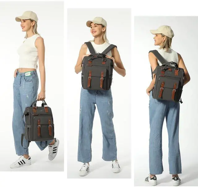 Alt view image 2 of 5 - LOVEVOOK Laptop Backpack for Women Work Travel Commuter Backpack Business Computer Bag Doctor Nurse Bags College Backpack Purse, 15.6 Inch, Dark Grey-brown