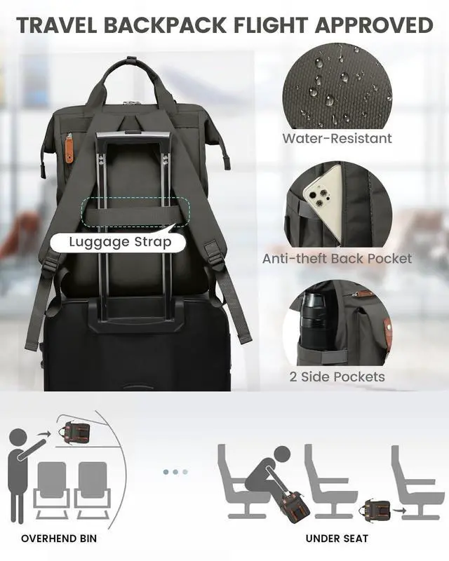 Alt view image 5 of 5 - LOVEVOOK Laptop Backpack for Women Work Travel Commuter Backpack Business Computer Bag Doctor Nurse Bags College Backpack Purse, 15.6 Inch, Dark Grey-brown