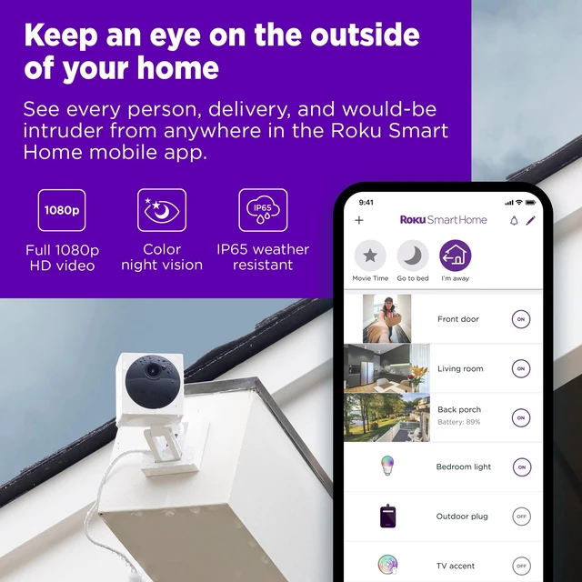 Alt view image 2 of 5 - Roku Outdoor Camera for Home Security - IP65 Weather Resistance Wireless Security Camera with 1080p HD Night Vision, Works with Alexa & Google, Motion Detection - 90-Day Subscription Include