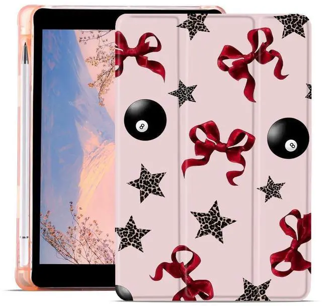 Main image of AdorableWhimsy Bow & Star Case for iPad Air 13 Inch M3/M2(2025/2024) with Pencil Holder Cute Leopard Print Aesthetic Design Trifold Stand Leather Protective Cover