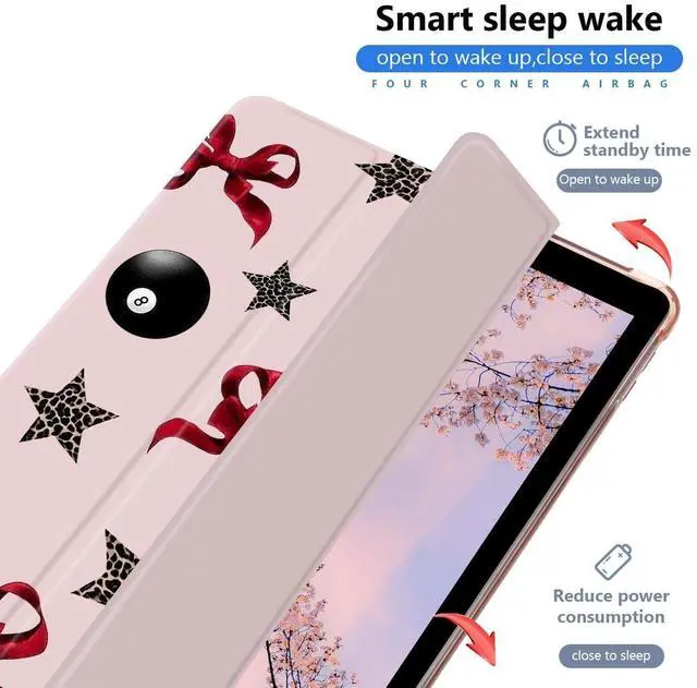 Alt view image 2 of 5 - AdorableWhimsy Bow & Star Case for iPad Air 13 Inch M3/M2(2025/2024) with Pencil Holder Cute Leopard Print Aesthetic Design Trifold Stand Leather Protective Cover