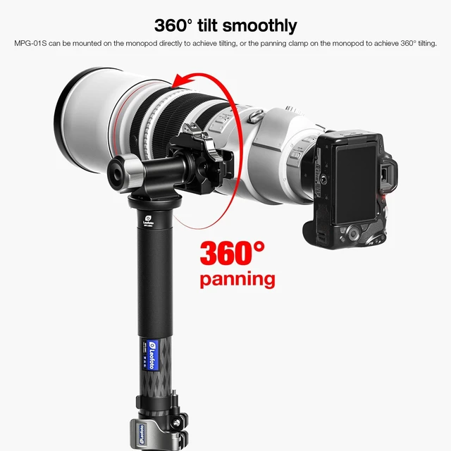 Alt view image 4 of 5 - Leofoto Monopod Gimbal Head, 360 Tilt Birdwatching Photography Head for Monopods, 3/8" Mounting Hole and Arca-Type Quick Release Clamp for Panning Clamp/L Plate, Max Load to 10kg/22.05lb (MPG-01L)