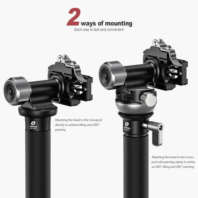 Alt view image 5 of 5 - Leofoto Monopod Gimbal Head, 360 Tilt Birdwatching Photography Head for Monopods, 3/8" Mounting Hole and Arca-Type Quick Release Clamp for Panning Clamp/L Plate, Max Load to 10kg/22.05lb (MPG-01L)