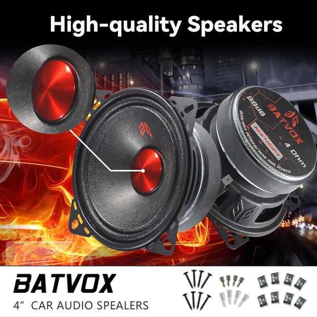Alt view image 2 of 5 - Guooreat MX40P1 Loudspeaker 4 Inch Midrange 120 Watts 4 Ohms Red Dust Cap, Premium Quality Audio Door Speakers for Car or Truck Stereo Sound System, Black (2 Speakers)