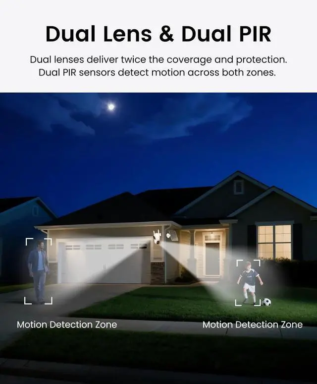 Alt view image 4 of 5 - CasaCam Solar Security Camera ^^ Outdoor Wireless, 2K+2K Dual Lens ^^ Battery Powered, Dual PIR Sensors, Auto Tracking, 2.4G/5G WiFi, Color Night Vision, No Monthly Fee, SD & Cloud Storage, WS2