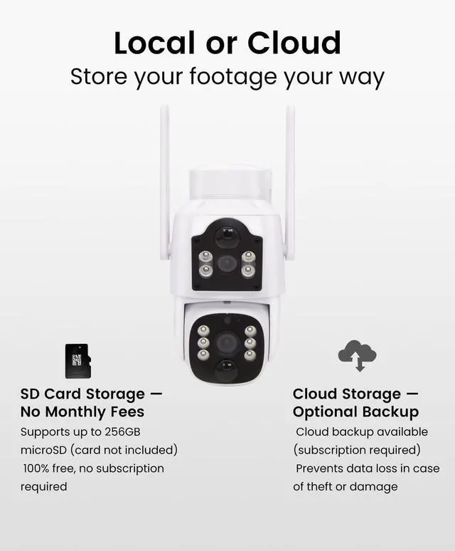 Alt view image 5 of 5 - CasaCam Solar Security Camera ^^ Outdoor Wireless, 2K+2K Dual Lens ^^ Battery Powered, Dual PIR Sensors, Auto Tracking, 2.4G/5G WiFi, Color Night Vision, No Monthly Fee, SD & Cloud Storage, WS2
