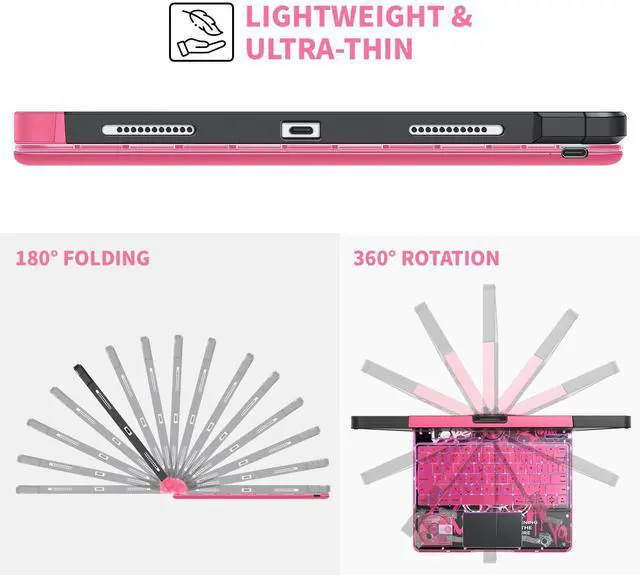 Alt view image 5 of 5 - molosicars Keyboard Case with Pencil Holder for iPad Air 13-inch (M3/M2, 2025/2024), 360 Rotating Multi-Touch Trackpad & 7-Color Backlit Wireless Keyboard Transparent Pink