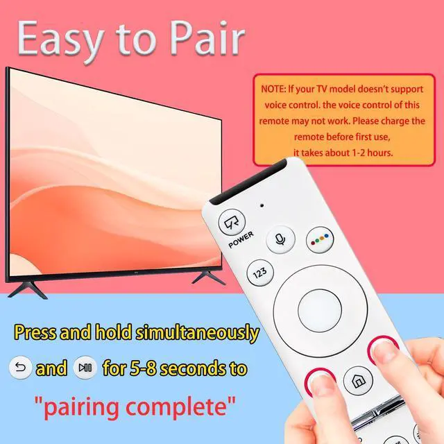 Alt view image 3 of 5 - 2 Pack BN59-01330H White Voice Remote Control New Replacement Compatible with Samsung Crystal UHD Smart TV The Frame Q60T TU8000 QN55LS03TAFXZA QN65LS03TAFXZA QN75LS03TAFXZA QN50LS03TAFXZA Serie