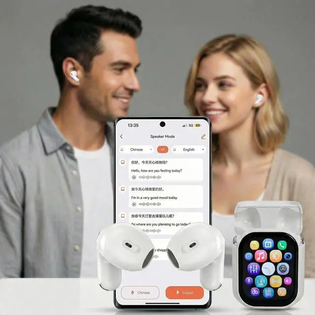 Alt view image 4 of 5 - NE20 AI Translation Earbuds Real Time Wireless Bluetooth Headphones In-Ear Translator Earphones with Touch Screen Support 156 Languages Translation AI Ear Buds for Travel Business Learning (Whi