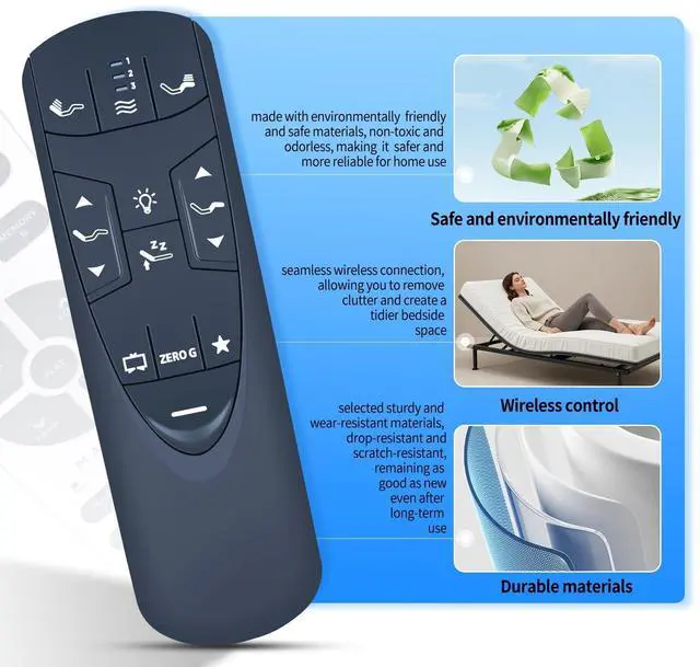 Alt view image 3 of 5 - RYQIF RF502A Replacement Remote Control for Tempur-Pedic Ergo or Ergo Extend Adjustable Bed Base Remote Control JLDK.33.01.37