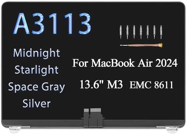Main image of 13.6" Replacement Complete Assembly for MacBook Air Mac15,12 A3113 2024 M3 MRXN3xx/A MRXQ3xx/A 2560 x 1664 EMC8611 LCD Screen Digitizer (Space Gray)