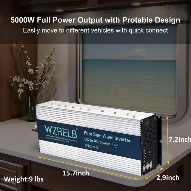 Alt view image 5 of 5 - WZRELB 5000W Pure Sine Wave Inverter, Car Power Inverter 48V DC to 110V 120V AC Converter for RV, Truck, Solar, Outdoor with 4 AC Outlets, Hardwire Port, Surge 10000W, LED Display,Off-Grid