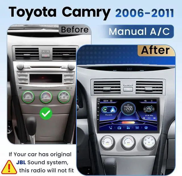 Alt view image 2 of 5 - Car Radio Stereo for Toyota Camry 2006-2011 with Manual AC (Without JBL Sound System), Support Wireless Carplay/Android Auto/Mirrorlink, 10 Inch QLED Touchscreen with Bluetooth,FM Radio