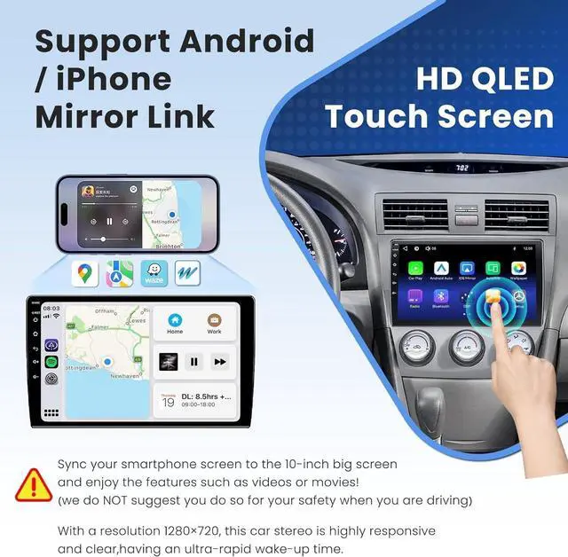 Alt view image 4 of 5 - Car Radio Stereo for Toyota Camry 2006-2011 with Manual AC (Without JBL Sound System), Support Wireless Carplay/Android Auto/Mirrorlink, 10 Inch QLED Touchscreen with Bluetooth,FM Radio