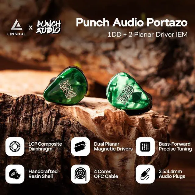 Alt view image 2 of 5 - Linsoul Punch Audio Portazo 1DD + 2 Planar Driver in Ear Monitor, HiFi Wired IEM Earphones,Basshead Studio Monitoring & Gaming Earbuds with Detachable 3.5/4.4mm Cable for Musicians Audiophiles