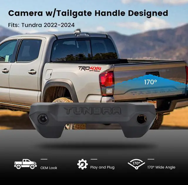 Alt view image 2 of 5 - Dasaita Tailgate Handle Reverse Camera for Toyota Tundra 2022 2023 2024, Only Fit 1080P Navigation, Real AHD 1080P Rear View Camera Backup Camera with Wiring Harness, 170 Wide Angle, IP68 Waterproof
