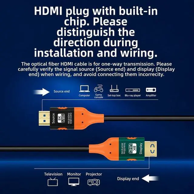 Alt view image 5 of 5 - JUSTLINK 8K Fiber HDMI Cable 82ft (25m), 48Gbps Ultra High Speed HDMI 2.1,HDR, Unidirectional Optical HDMI Cable, Long Distance No Signal Loss for TV, PS5, Xbox