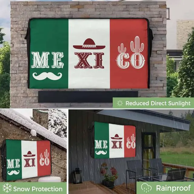 Alt view image 2 of 5 - Big buy store 4th of July Outdoor TV Cover 75 Inch Mexican Flag TV Enclosure Independence Day Mexico Cactus Beard TV Covers for Outside Holiday TV Display Screen Protector with Remote Control Pocket