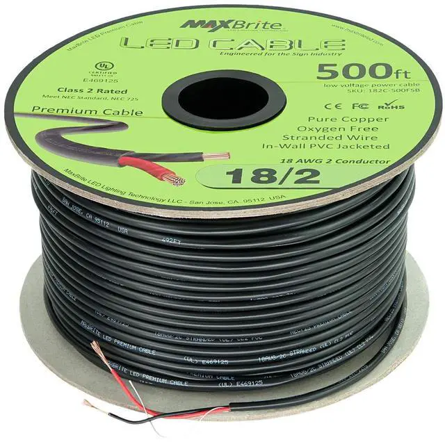 Alt view image 3 of 3 - MaxBrite - 500 ft. 18AWG Low Voltage LED Cable 2 Conductor Black Sleeve in-Wall Speaker Wire UL/cUL Class 2