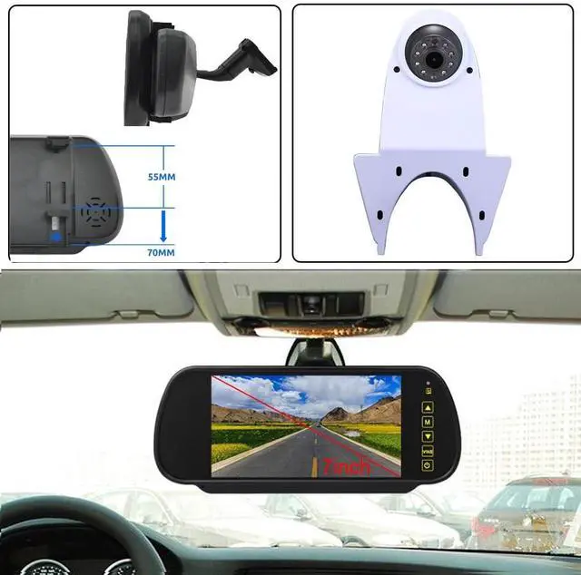 Alt view image 2 of 5 - Universal Camera Car Top Mount Rear View Reverse Parking Camera,Replacement for Citroen Berlingo Jumper Jumpy Nemo Dacia Dokker Van Navara HD All RV Models(White Camera with 7 inch Rear View Mirror)