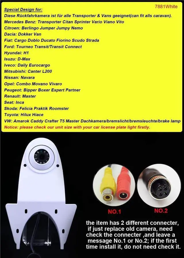 Alt view image 3 of 5 - Universal Camera Car Top Mount Rear View Reverse Parking Camera,Replacement for Citroen Berlingo Jumper Jumpy Nemo Dacia Dokker Van Navara HD All RV Models(White Camera with 7 inch Rear View Mirror)