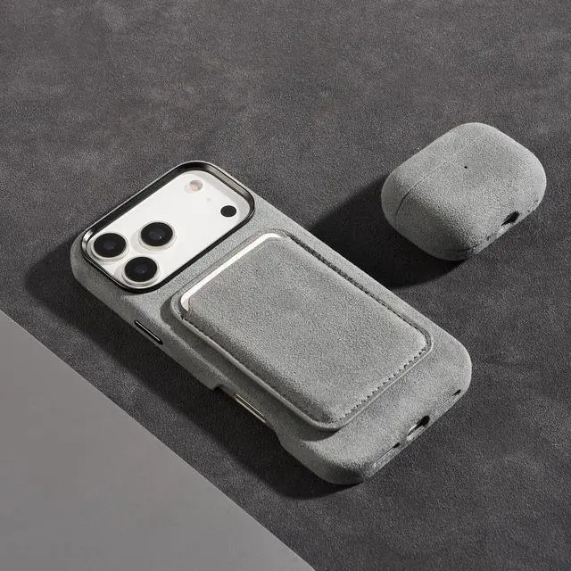 Alt view image 4 of 5 - ALTRAALMA Alcantara Suede Case for AirPods Pro 3, Handmade Full-Wrap Case,Synthetic Suede Cover, Handmade Full Wrap, Full Protection and Shock Resistance (Gray)