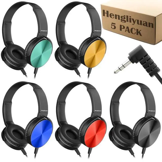 Main image of Hengliyuan Kids Headphones for School Classroom Bulk 5 Pack,Swivel Foldable,3.5mm Jack,Wired Over Ear Headphones for Kids Children Boys Girls Teen Toddler Teachers(HLY003 5 Colors)