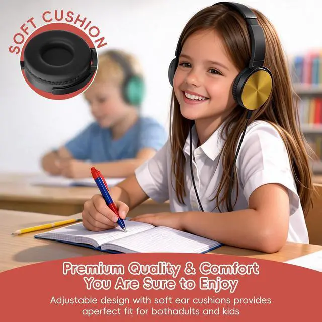 Alt view image 5 of 5 - Hengliyuan Kids Headphones for School Classroom Bulk 5 Pack,Swivel Foldable,3.5mm Jack,Wired Over Ear Headphones for Kids Children Boys Girls Teen Toddler Teachers(HLY003 5 Colors)
